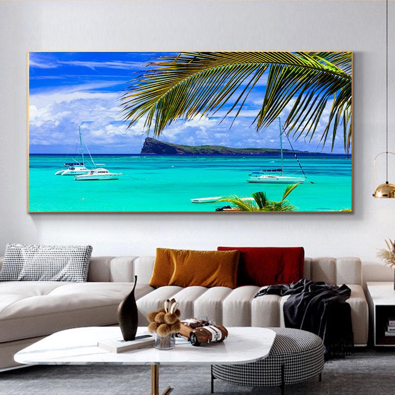 Пляжный пейзаж, холст, живопись, постеры и принты, настенные художественные фотографии для гостиной, домашний декор, мост, пальма, закат, без рамки