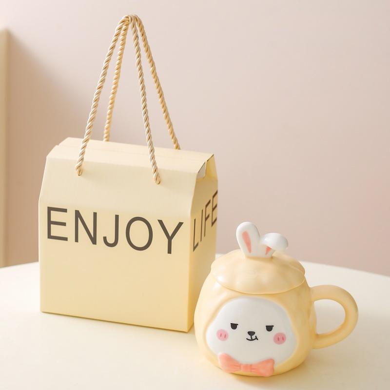 Creative Cartoon Mug Ceramic Cup Water Cup with Lid Couple Cup Children Drinking Water Cup Gift Gift