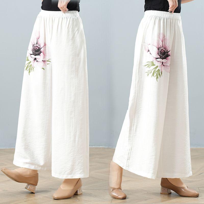 Summer Elastic Waist Wide Leg Pants Thin Print Fashion Women's Pants Straight Leg Oversized Pants