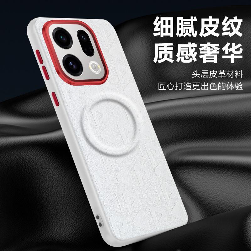 Для Oppo Find X9 и X9 Pro Кожаный чехол Магнитное крепление Контрастные цвета Клавиши Рамка для камеры Защита от отпечатков пальцев Мягкое силиконовое покрытие