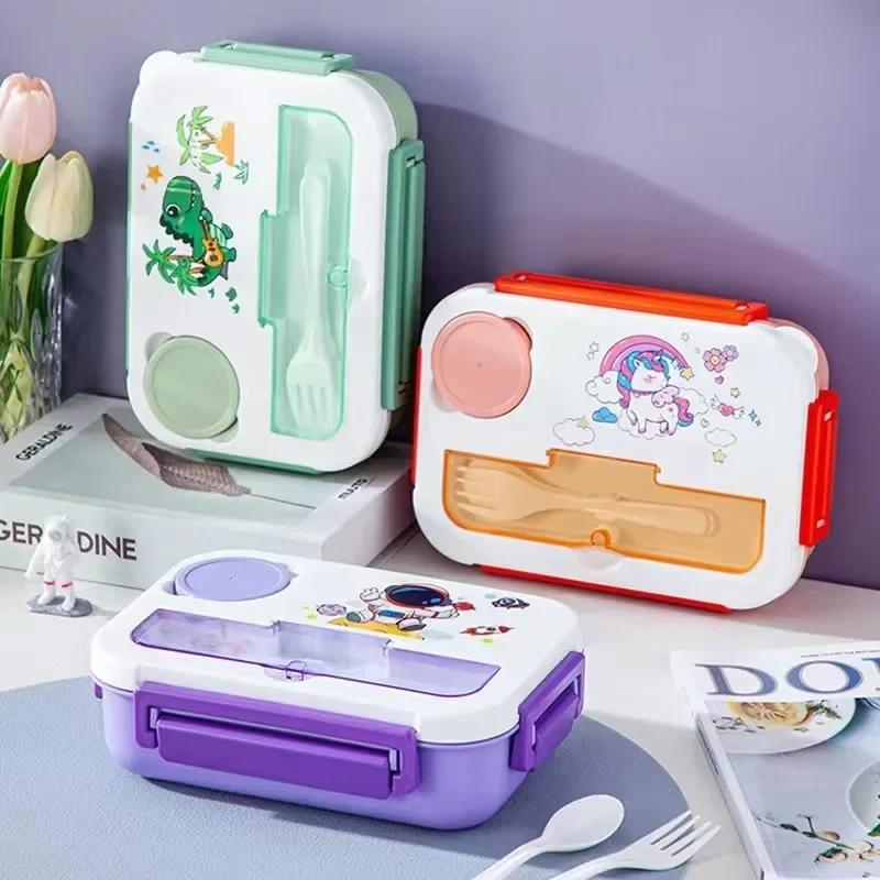 1300ML Cartoon Compartment Bento Box Student Children Fruit Vegetable Lunch Box Microwave Heating Sealed Thermal Food Container
