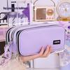 Large Capacity Three-Layer Pencil Case with Color Blocking - Multi-functional Stationery Box for Students