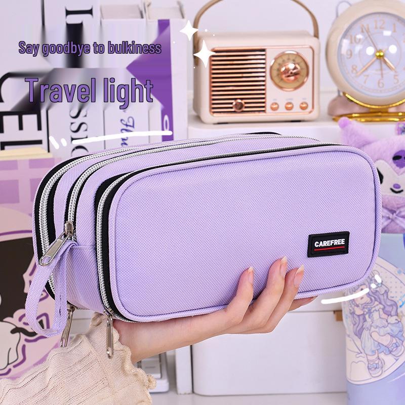 Large Capacity Three-Layer Pencil Case with Color Blocking - Multi-functional Stationery Box for Students