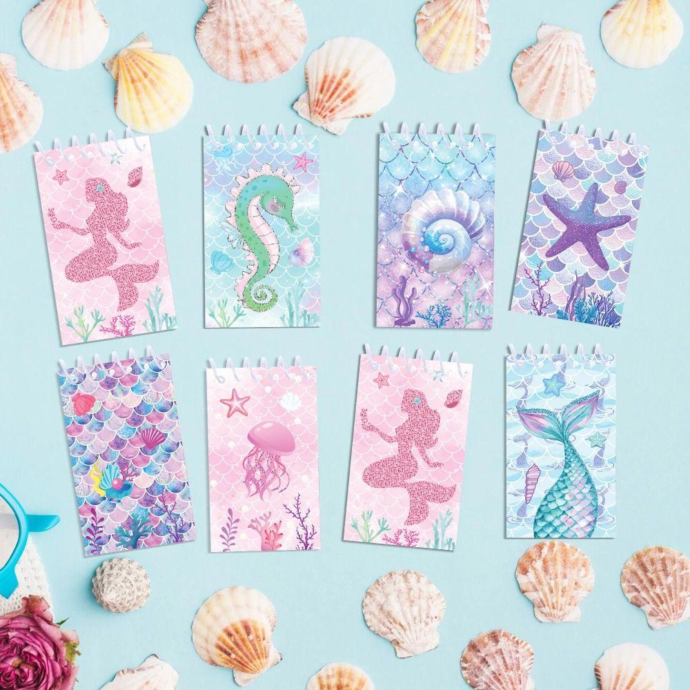 8pcs New Mermaid Theme Pocket Notebooks Stationery Tearable Coil Booklet Portable Mini Notepads