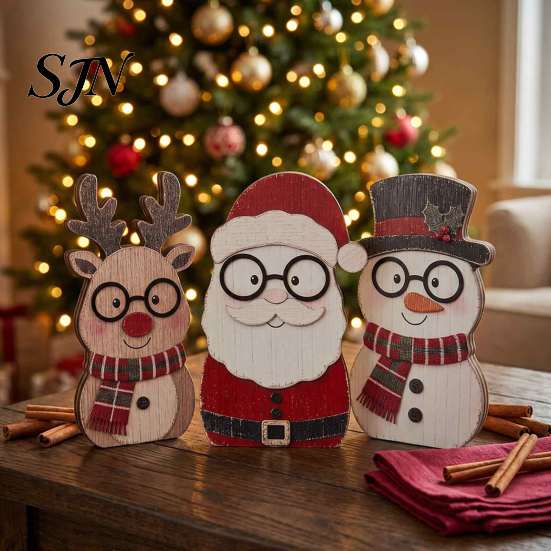 Festive Home Shelf Accents Christmas Wooden Cat Tabletop Decor, Cute Kitty Figurine, Rustic Farmhouse Animal Gifts Xmas Tiered Tray Ornament