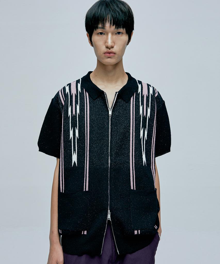 KND Navajo Boucle Knit Half Cardigan Black
