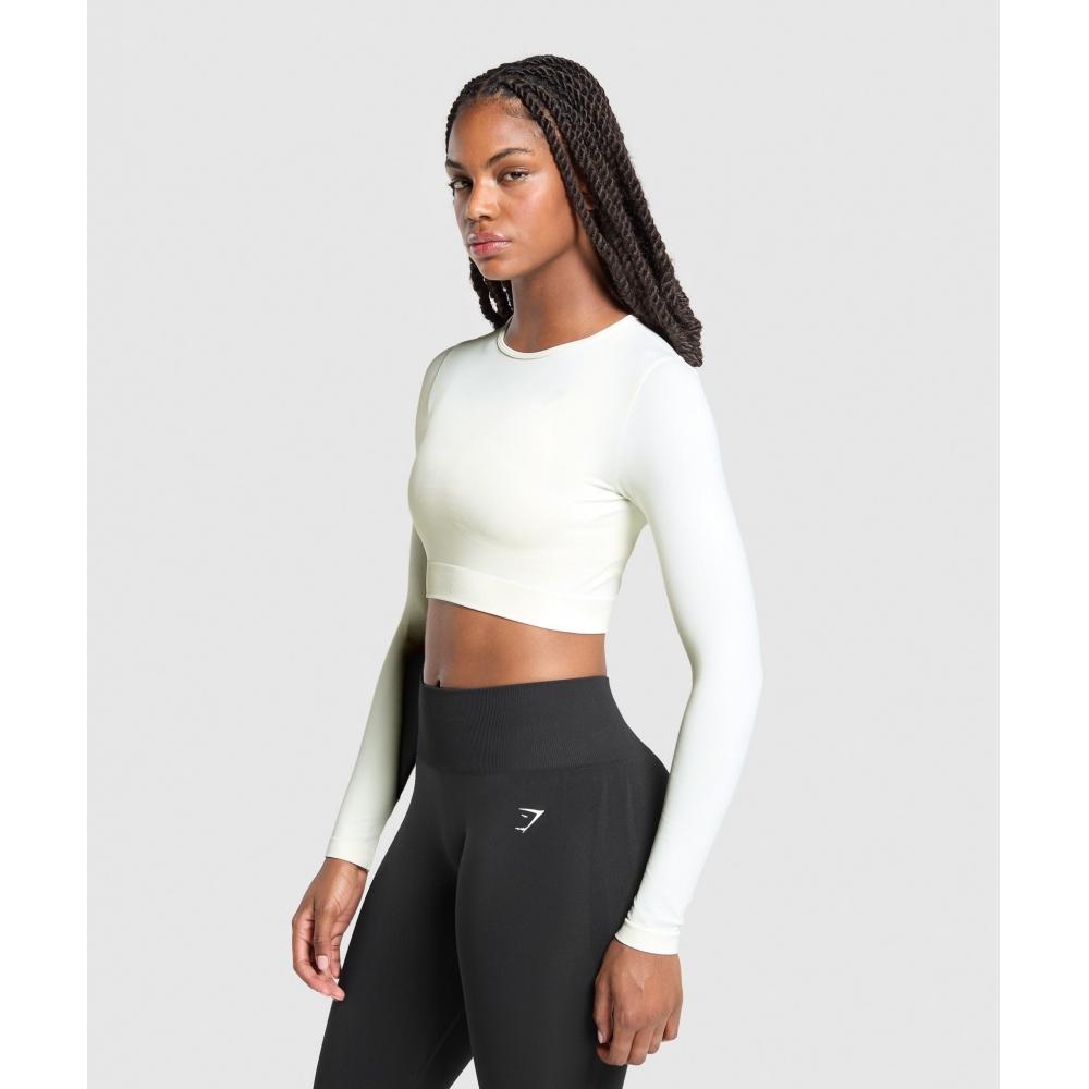 Gymshark Повседневный бесшовный укороченный топ с длинными рукавами, мягкий белый B7a2s Wcmy