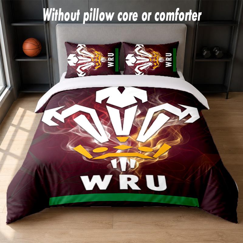 Wales Rugby Design Bed Bedding Set 1 Duvet Cover + 2 Pillowcases Soft Breathable Household Bed Linens