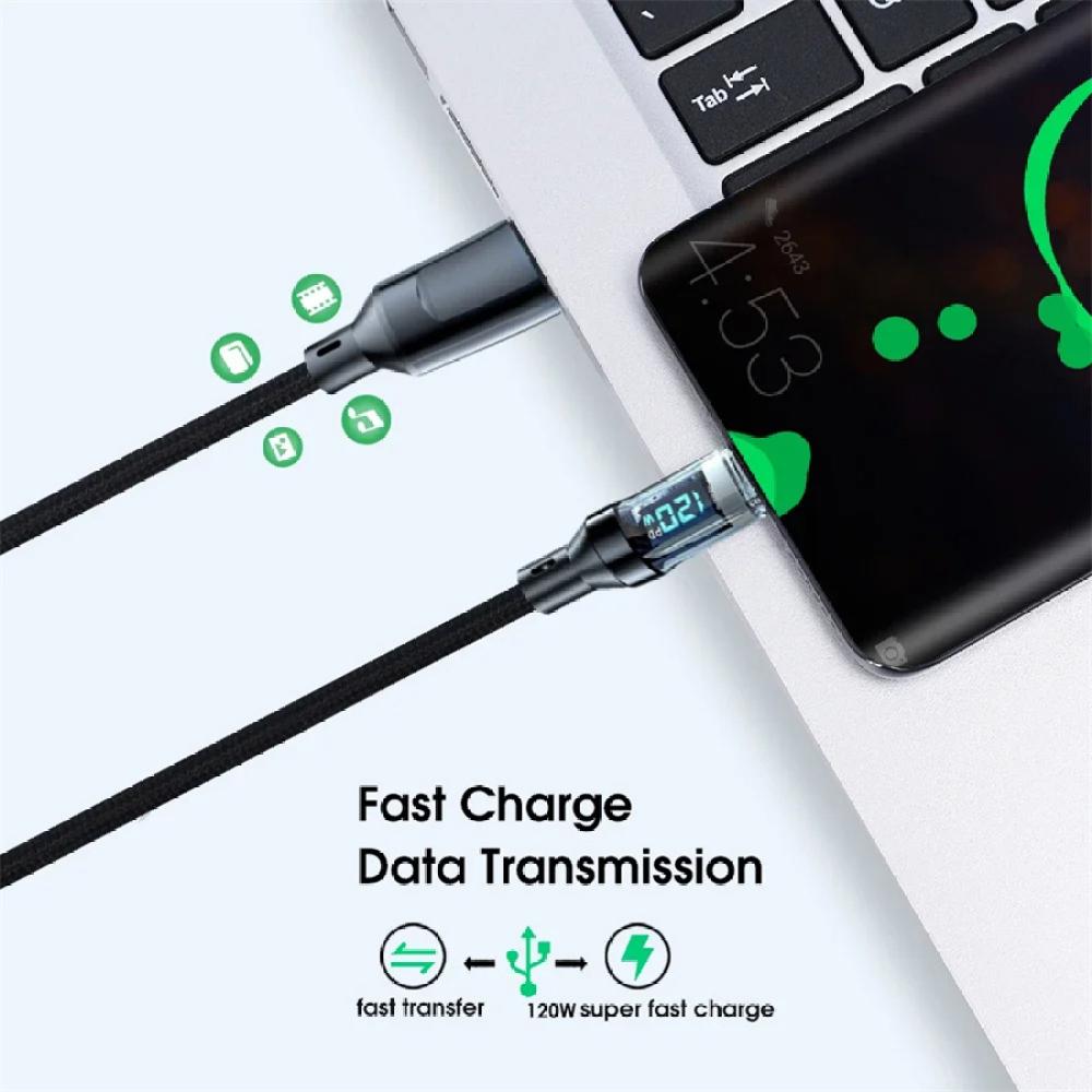 120 Вт USB Type C кабель для быстрой зарядки для Xiaomi Redmi LED Display Phone шнур для передачи данных для Samsung Huawei Honor OPPO 1M 2M