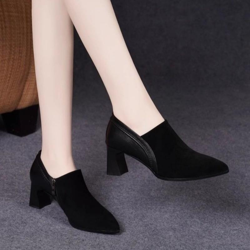 Туфли 2024 Женские Боковая молния Женские Туфли на высоком каблуке Горячая распродажа Офис и карьера Туфли-лодочки Женские Острый носок Массивный каблук Туфли Женские