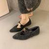 Внутренняя высота увеличивается остроносые серые пушистые туфли Мэри Джейн женские 2024 новые осенне-зимние туфли из бархата и хлопка с юбкой одинарные туфли