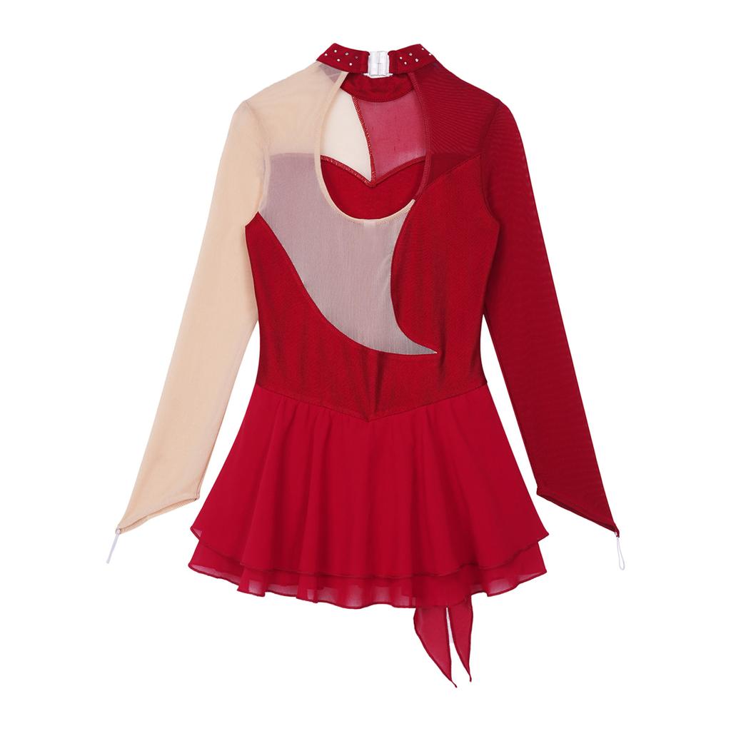 Тюлевое платье для девочек с открытой спиной, украшенное стразами, танцевальное платье для катания на коньках, платье для танцевальной вечеринки