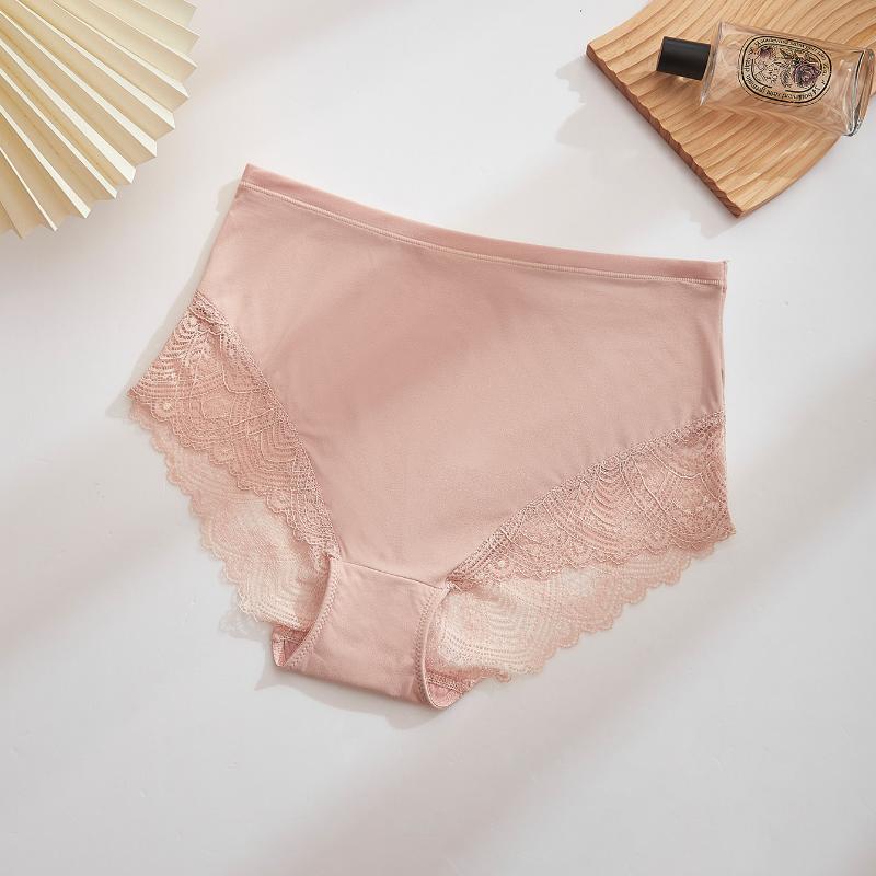 Women's Lace Stitching Seamless Panties High Waist Large Size Briefs Hip Lifting Underwear M-2XL