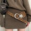 Retro Wide Belt Metal Pin Buckle Waist Strap New Leopard Print Belt  Women