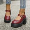 Мода 2025 Новые Мэри Джейн Женские Туфли на Высоком Толстом Каблуке с Круглым Носком Большого Размера Модные Платье Туфли Женские Туфли на Платформе с Ремешком и Пряжкой