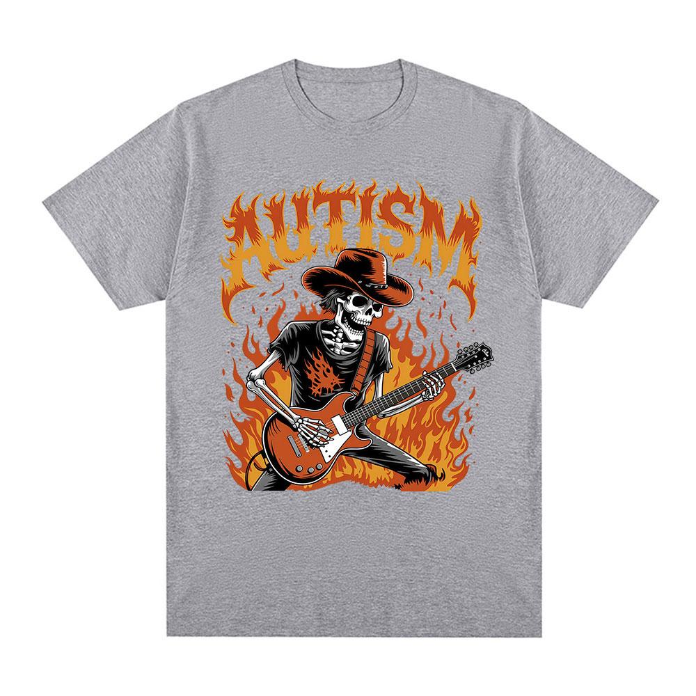 Autism Funny Skeleton Meme Tshirts Men Women Clothing Vintage Summer Short Sleeves Tshirt 100 Cotton Casual Oversized T Shirt