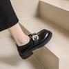 Маленькие кожаные туфли женские 2024 весна и осень новые британские ретро черные универсальные однопедальные туфли на платформе женские