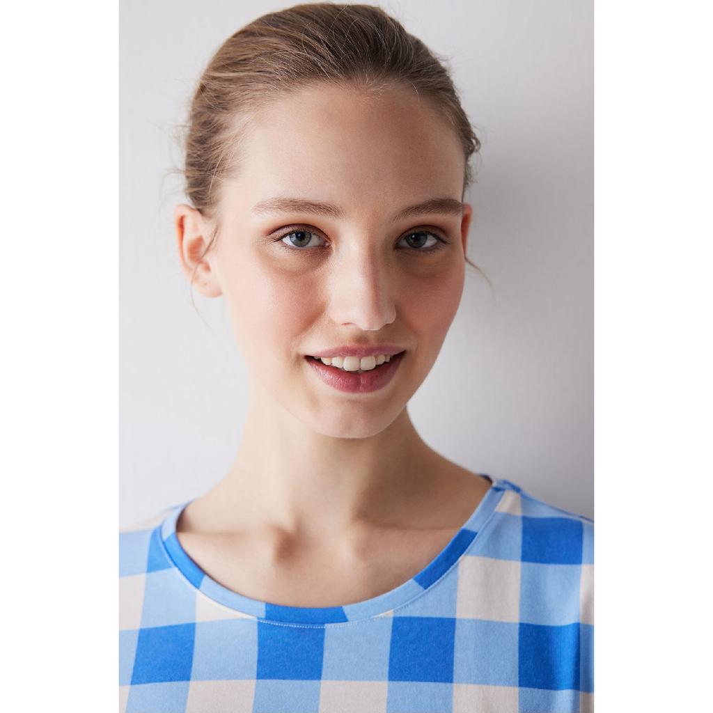 Blue Gingham Pajama Set With Shorts