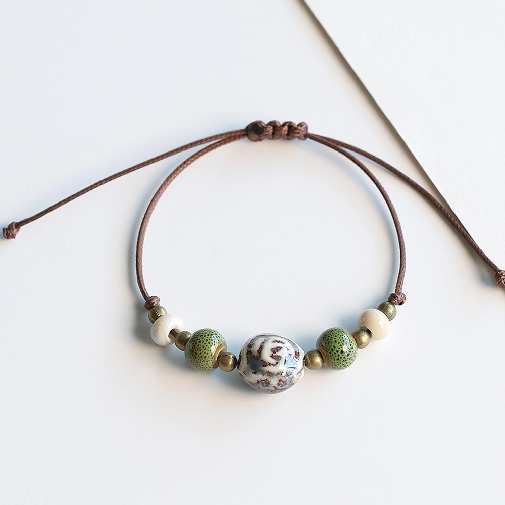 Богемный Стиль Керамические Бусины Браслет Для Женщин Мужчин Ручной Работы Плетеная Веревка Браслеты Парные Украшения Подарки Регулируемый