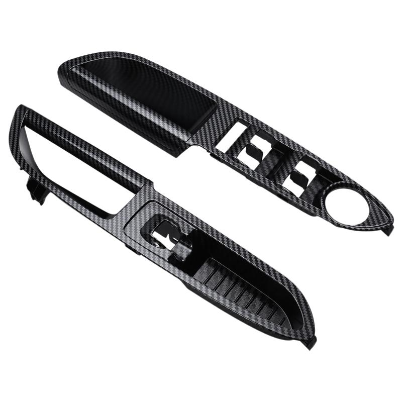 1Pair Front Door Window Switch Panel For Ford Escape C-MAX 2013-2018 ABS Carbon Fibre Window Glass Lift Trim Cover Bezel