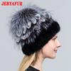 JERYAFUR Женская шапка из натурального норкового меха высокого качества с роскошным большим помпоном из лисьего меха, зимние женские шапки, женская шапка
