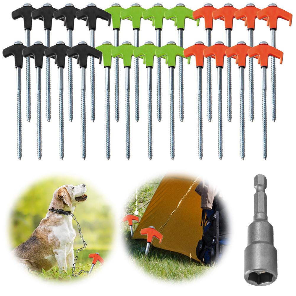 8Pcs Heavy Duty Spiral Screw with Hex Socket Stakes Tent Pile Ground Nail Anchors Fixed Pin Pegs For Outdoor Camping Tools
