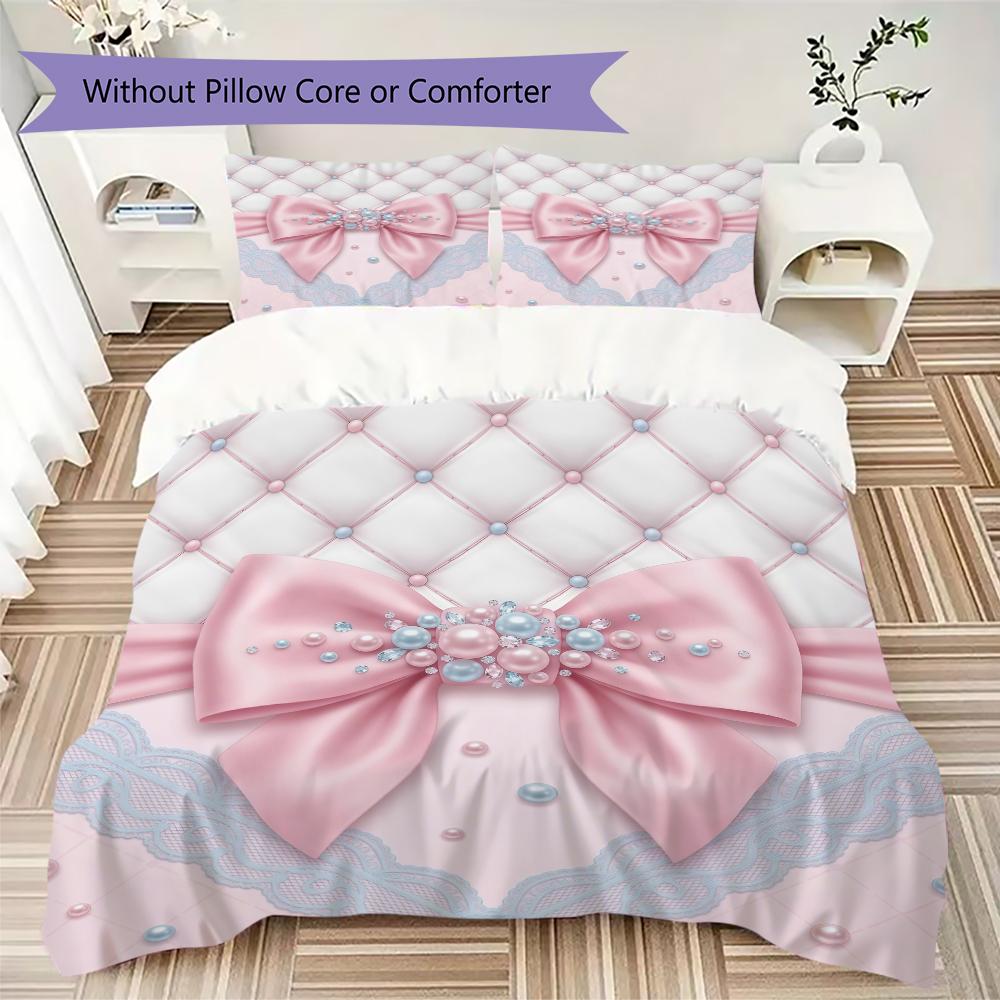 Soft Lace Pink Pattern Bedding uilt Set uilt Cover Pillowcase Home Decoration Birthday Gift (1 * duvet cover + 2 * pillowcase without core)