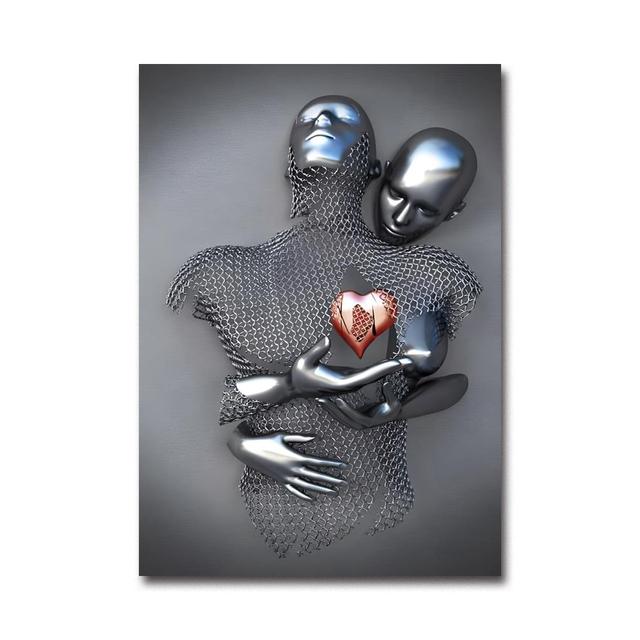 Metal Robot Abstract Art Sculpture Oil Painting Poster Exquisite Light Luxury Erotic Wall Decoration Painting Version