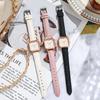 Simple Casual Quartz Watch Women Ins Inspired Square Shape Wristwatch Leather Band Watches