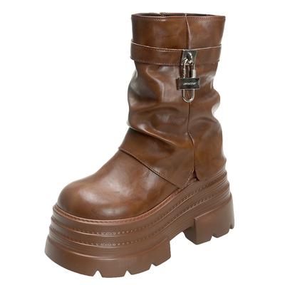 Модные женские осенне-зимние кожаные ботильоны на каблуках 10 см, армейские ботинки на толстой платформе, новые нескользящие мотоциклетные ботинки для женщин в стиле панк