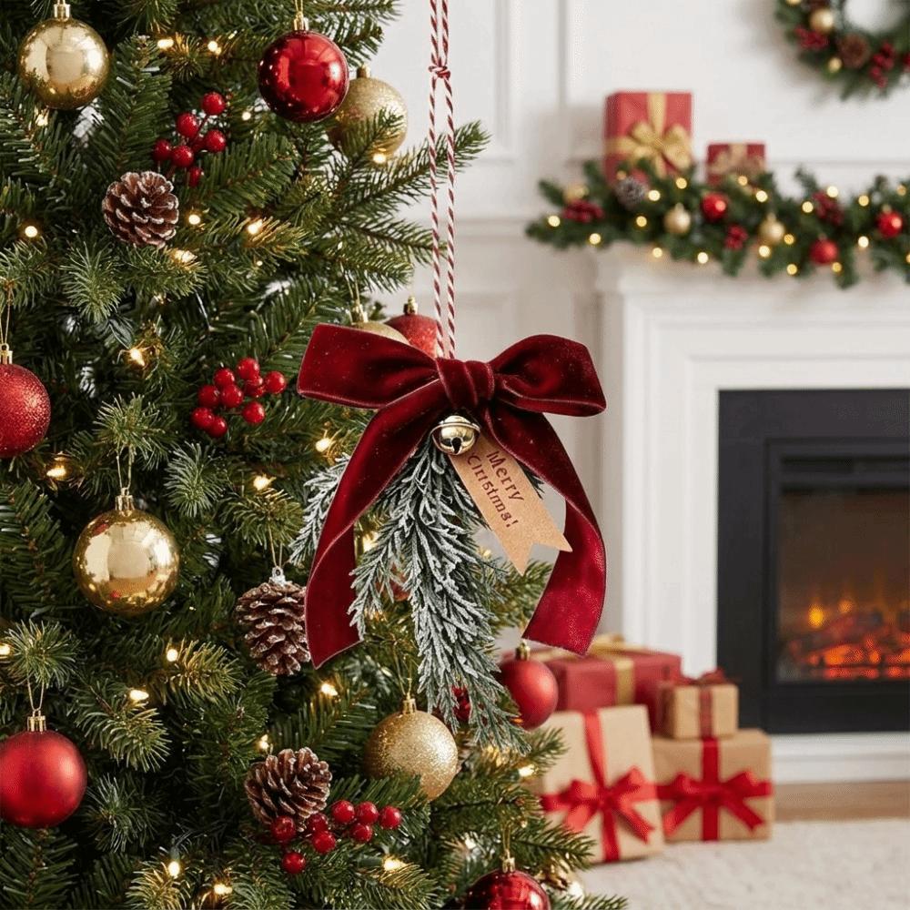 Red Christmas Pendant Velvet Christmas Tree Decoration Exquisite Xmas Tree Pendant Home Door Decor
