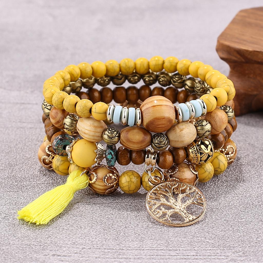 European American Fashion Bohemian Layered Beaded Bracelets Elastic Ethnic Bracelets for Women Female Bangle Bracelet