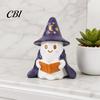 Halloween Party Supplies Lighted Ghost Figurine, Resin Wizard Statue with LED Light, Cute Figurine Reading Book Night Light for Home Desktop