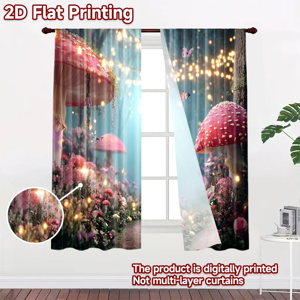 2D flat printing 2pcs Curtains Enchanted Forest Path Butterflies Digital Printed Polyester Drapes Birthday Party Use for Festive