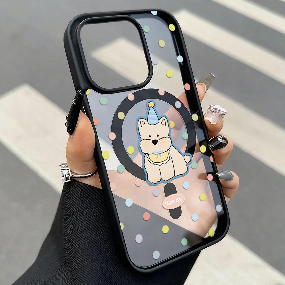 Милый Мультяшный Щенок Собака Магнитный Чехол для Телефона Для iPhone 17 Pro Чехол iPhone 16 13 11 12 14 15 Pro Max Матовый Прозрачный Ударопрочный Чехол