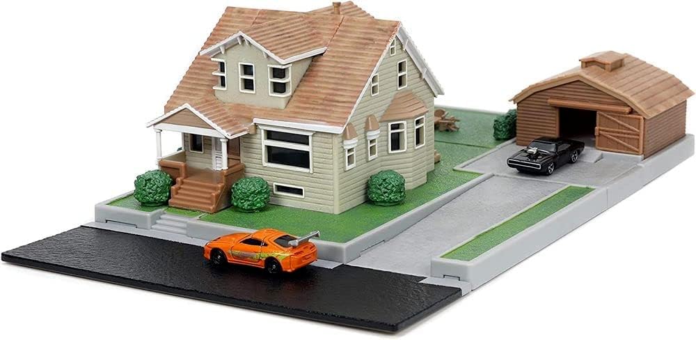 JADA TOYS Nano Fast Furious House Diorama Dodge Supra Mini Car Set Fast Furious House Display Diorama с двумя автомобилями Mini Car & Toretto's +