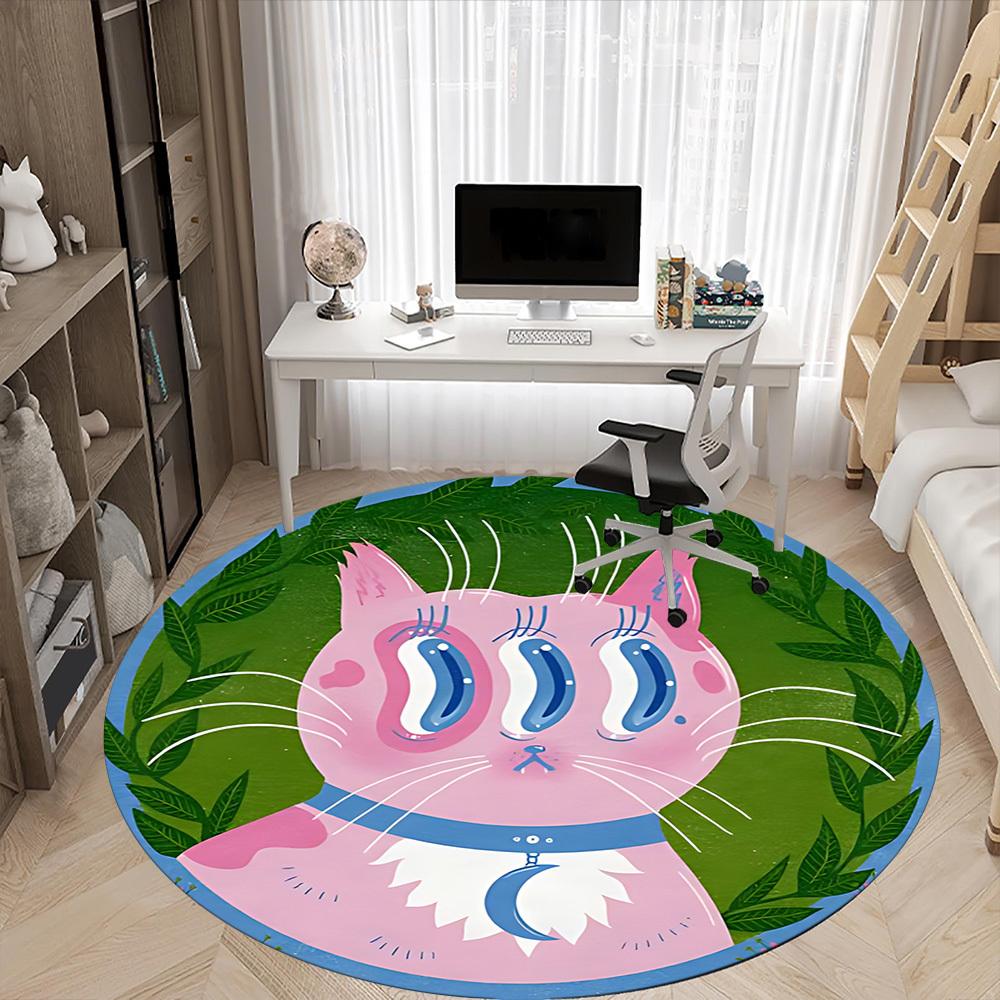 1pc Cat Whiskers Pattern Office Round Area Rug, Indoor Mat Suitable For Office, Under Office Chairs Bedroom Living Room Home Decor, Room Deco