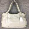 Leather Hand Shoulder Bag Beige with Logo Charm(USED)
