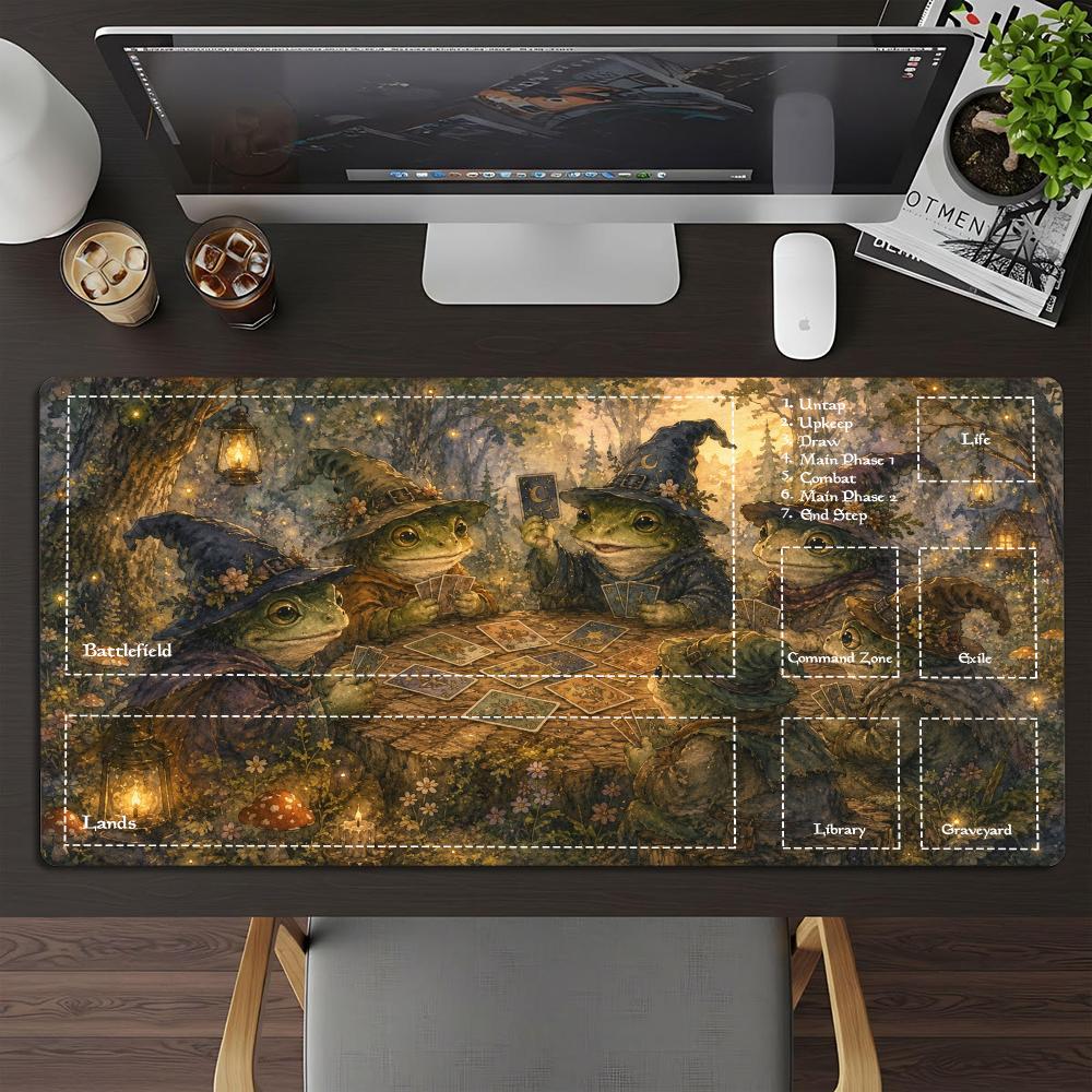Enchanted Forest Hooded Wizards TCG Playmat 35X60CM Magic Card Battle Mat Non‑Slip Durable Stitched Edge Tabletop Game Playmat