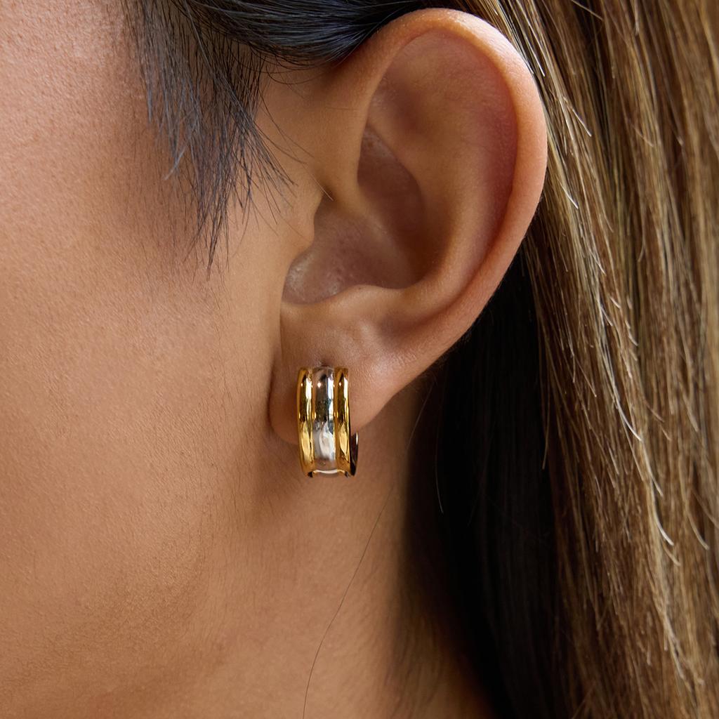 Yori Gold Silver Mix Color Wide Three Layer Earrings for Women 18K Gold Waterproof Plated Versatile Daily Jewelry Bijoux
