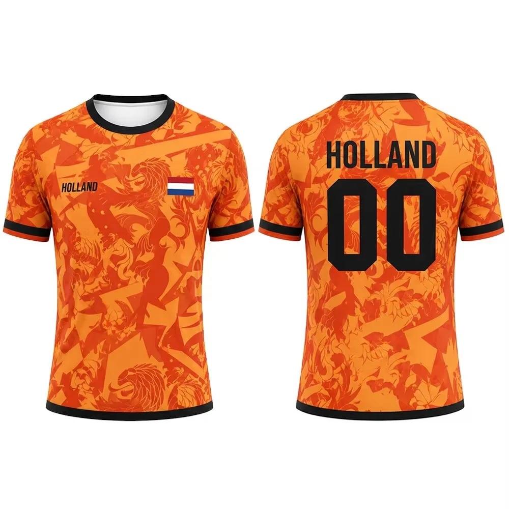 Mens Holland Netherlands Soccer Jersey Dutch Lion Pattern Quick Dry Breathable Lightweight Football Training T-Shirt Fans