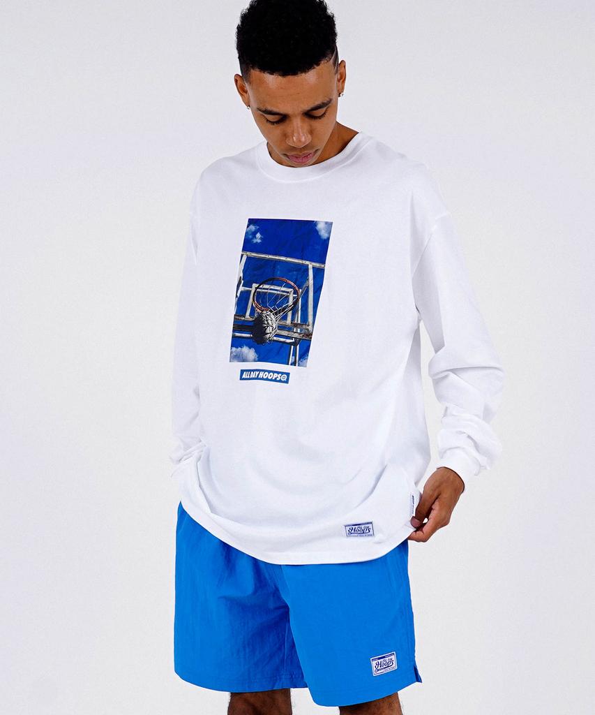 ALL DAY HOOPS The Basket Oversized Long Sleeve T-Shirt White