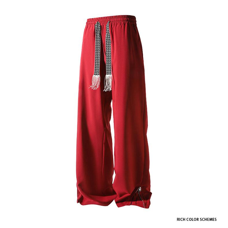 Модный дизайн на молнии на штанинах Повседневные брюки Мужские однотонные прямые брюки Эластичная талия Простые брюки клеш Повседневные брюки