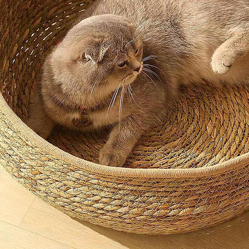 Съемное гнездо для кошки Ручная плетеная корзина-лежанка для кошки из лозы Всесезонная Моющаяся для дома Спальное место-гнездо для домашних кошек Когтеточка