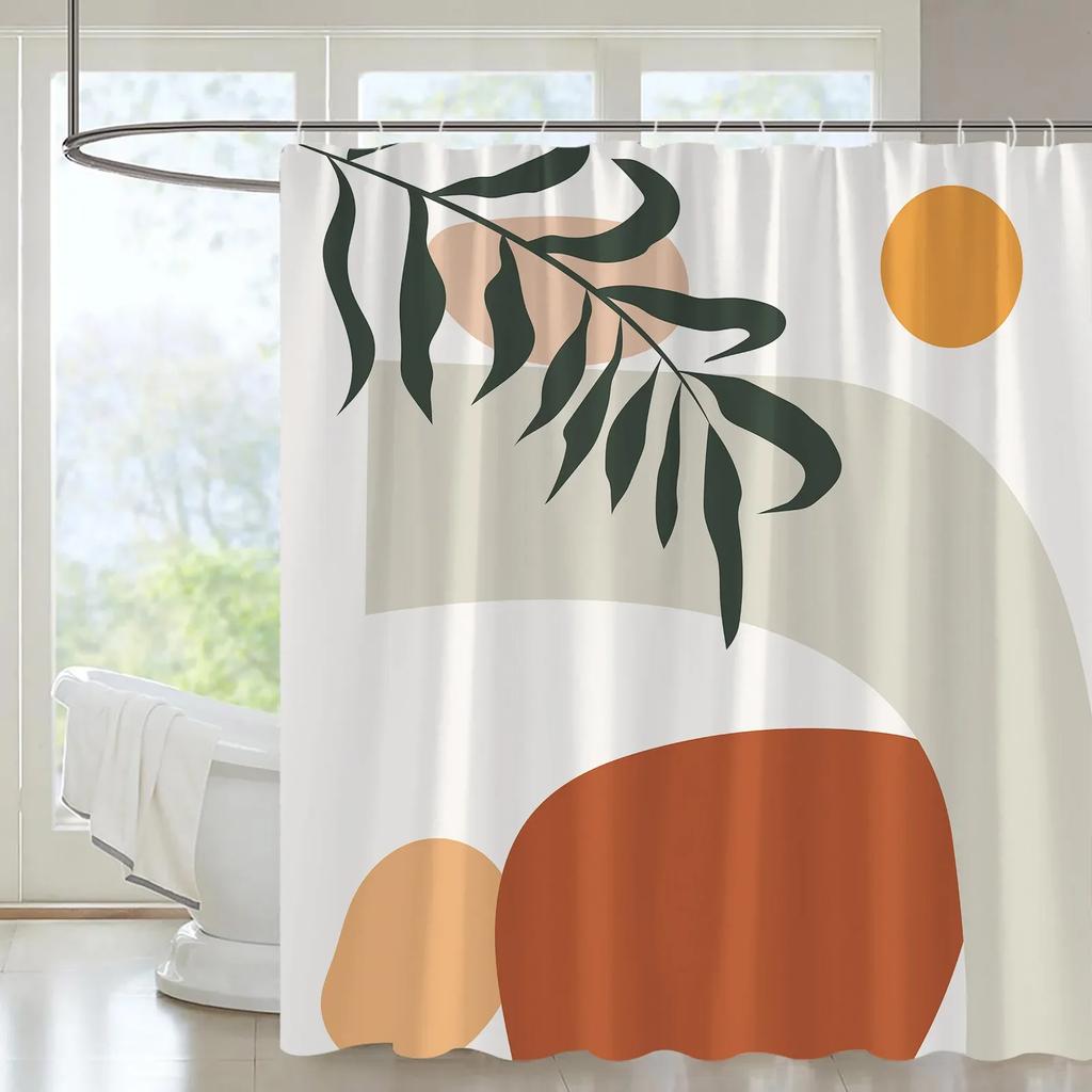 Abstract Mid Century Shower Curtain Arch Sun Moon Minimalist Geometric Curve Stripes Fabric Christmas Landscape Bth Curtain Hook