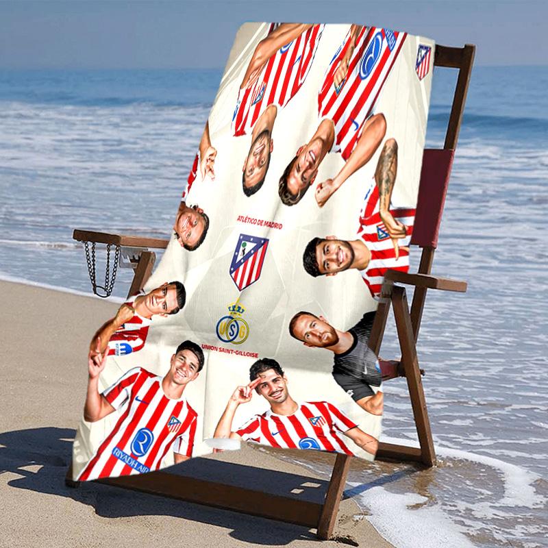 proof beach towel with Atlético Madrid logo pattern - soft,absorbent,quick-drying,machine washable - perfect for swimming,camping,bathing