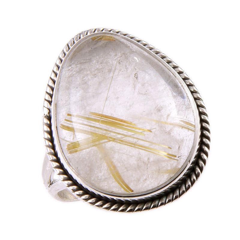 Natural Golden Rutile Gemstone 925 Solid Sterling Silver Jewelry Ring S.7 P0y64