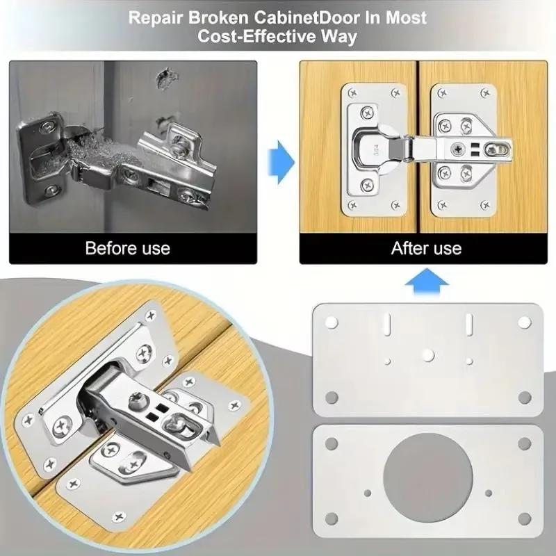 Cabinet Hinge Repair Plate Kit for Home Kitchen Cabinets and Furniture with Holes, Stainless Steel Door Hinge Mounting Plate