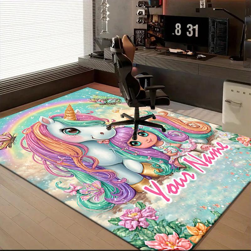 1PC Custom Name Unicorn Fairy Friendship Theme Floor Mat Ideal for Living Room, Game Rooms, Office, Bedroom Floor Mat Playful Design