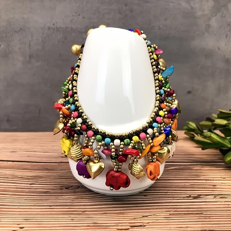 Браслет ручной работы в тибетском стиле в виде слона - натуральный камень, универсальный, подходит для ношения на запястье или щиколотке